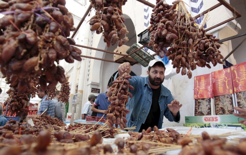 A vendor displays his dates on the first day of the Muslim holy fasting month of Ramadan, in a market downtown in Tunis, Tunisia. Zoubeir Souissi / Reuters 